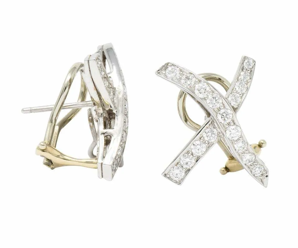 Paloma Picasso Tiffany & Co. Vintage 1.20 Carat Diamond Platinum X Kiss Earrings