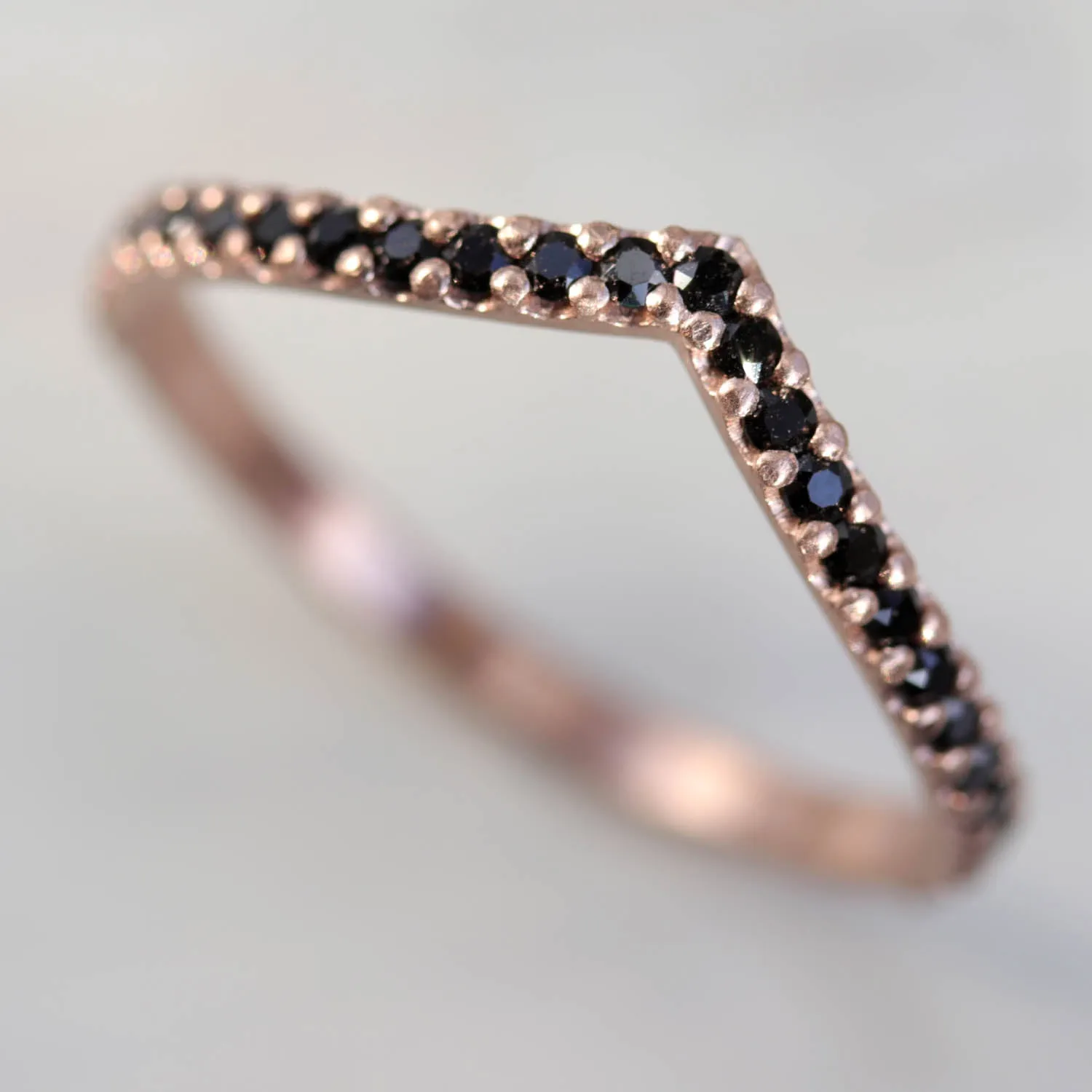 Pavé Low Dome V Contour Band with Black Spinel