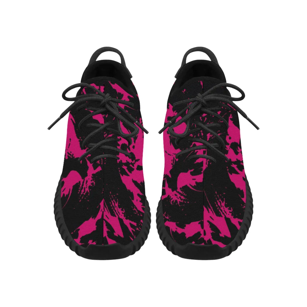 Pink and Black Paint Splatter Men's Breathable Woven Running Shoes