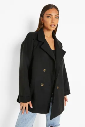 Pocket Detail Double Breasted Wool Look Coat