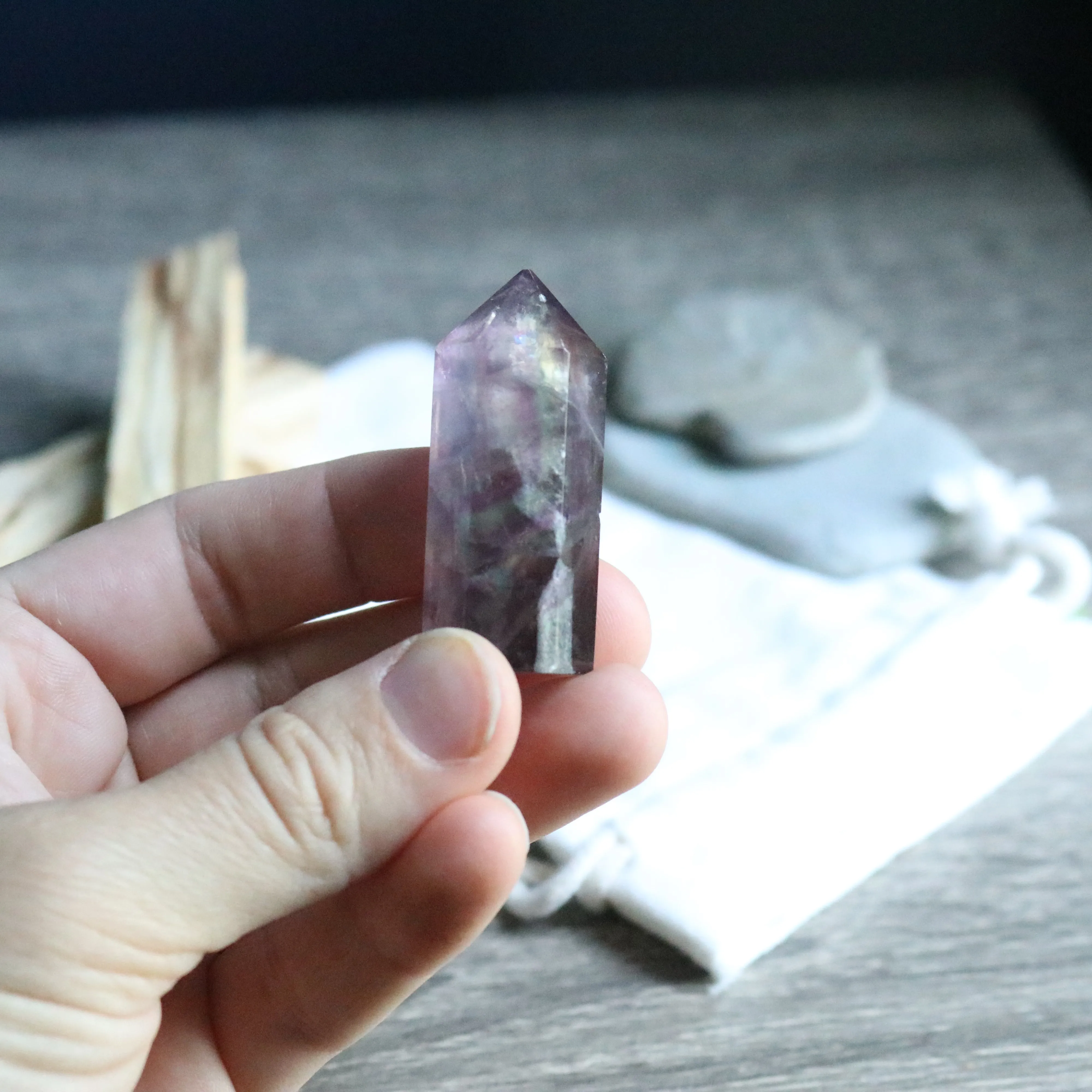 Purple ~ Rainbow Fluorite Polished Point Mini