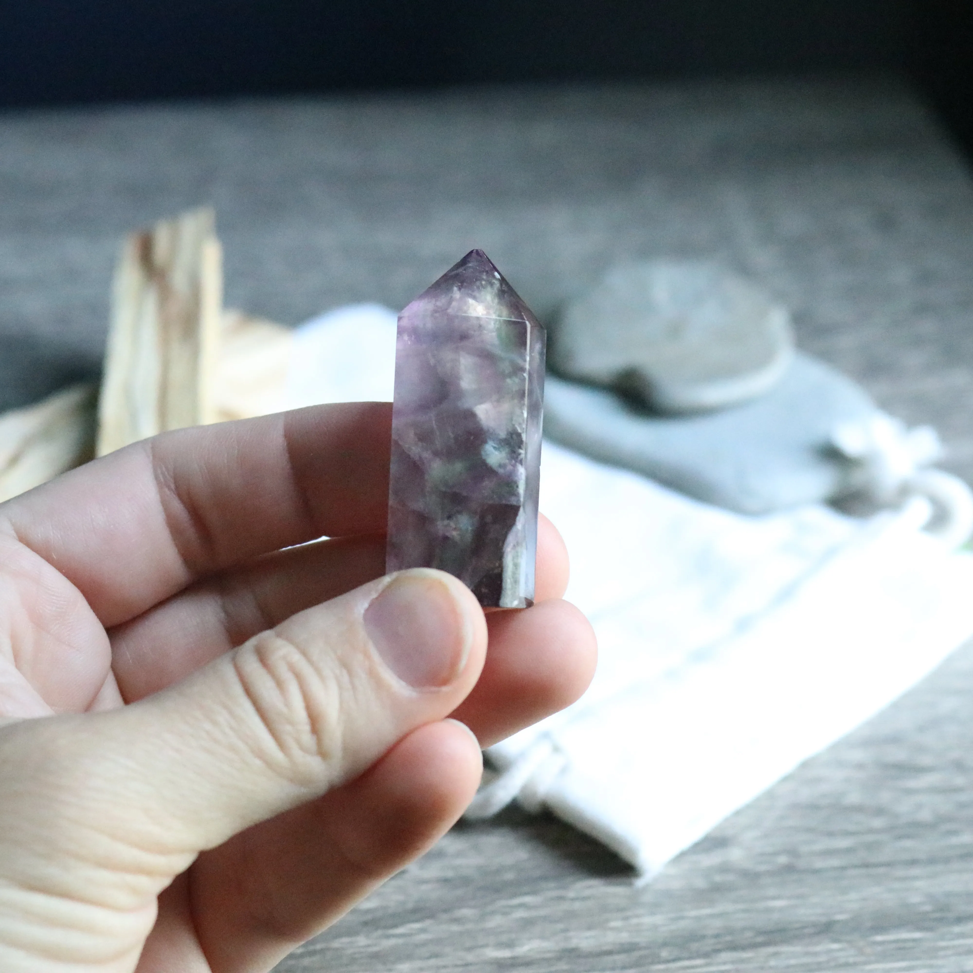 Purple ~ Rainbow Fluorite Polished Point Mini