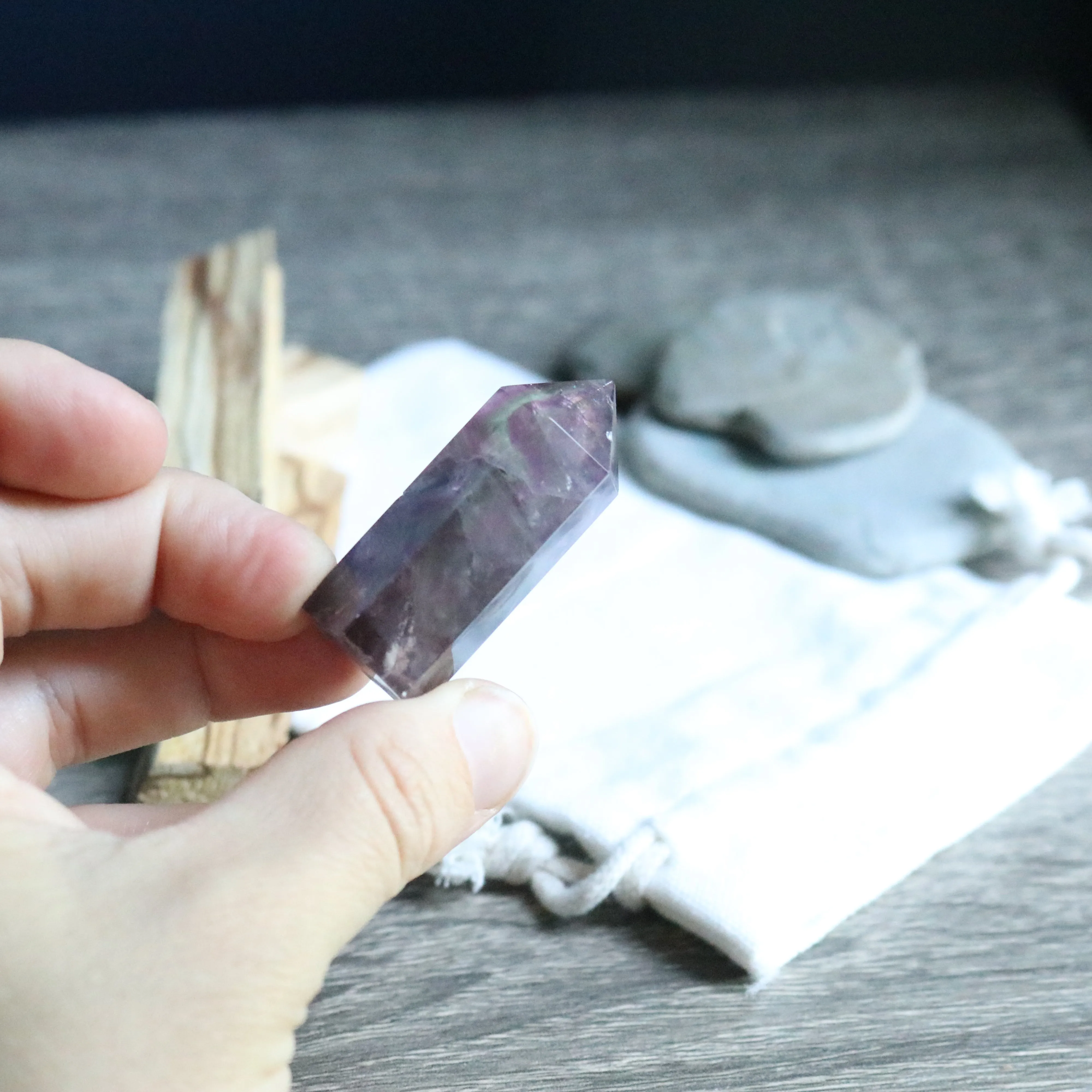 Purple ~ Rainbow Fluorite Polished Point Mini