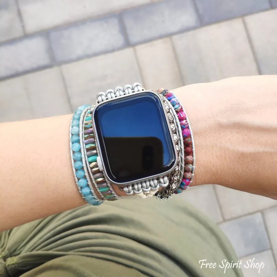 Purple Jasper & Aqua Blue Beaded Apple Watch Band