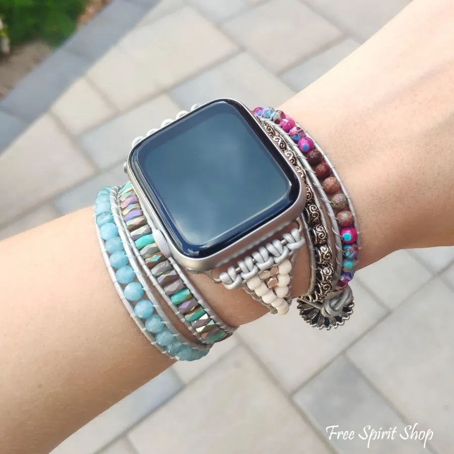 Purple Jasper & Aqua Blue Beaded Apple Watch Band