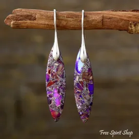 Purple Jasper Leaf Shape Drop Earrings