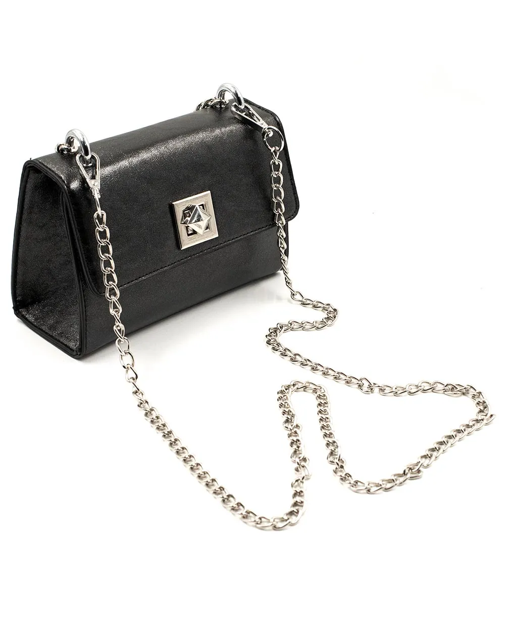 Purse - Small Black X-Body Bag W/ Turn Clasp And Chains Black Sv