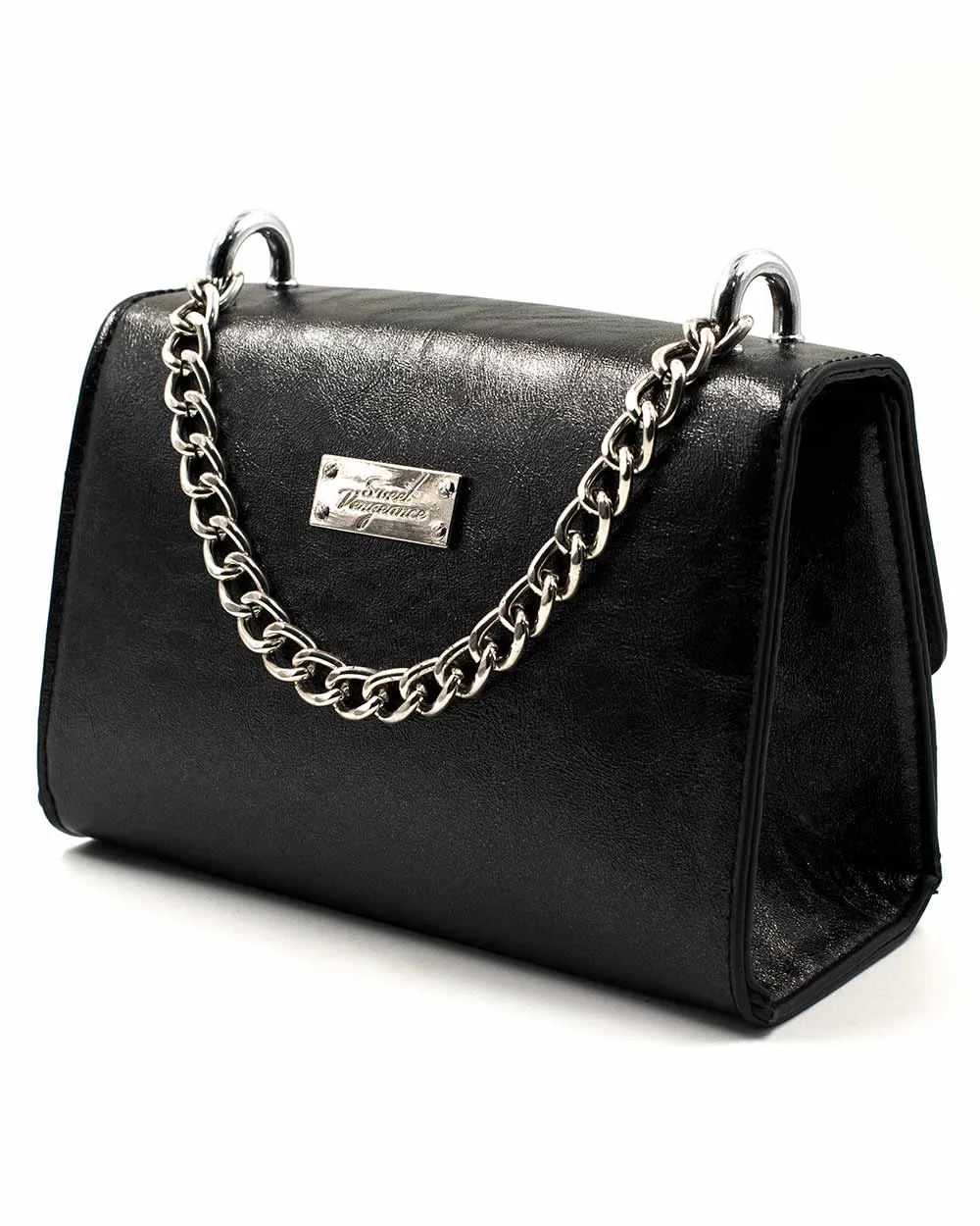 Purse - Small Black X-Body Bag W/ Turn Clasp And Chains Black Sv