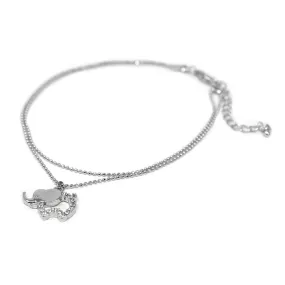 Rhodium Plated Anklet with Cubic Zirconia Elephant