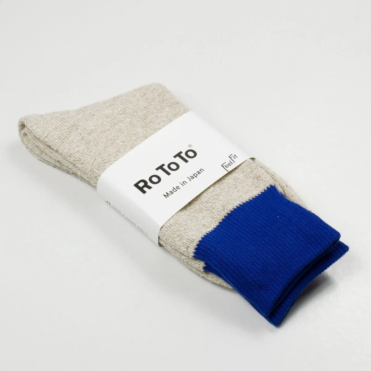 RoToTo - Doubleface Silk / Cotton Socks - Blue / M. Beige