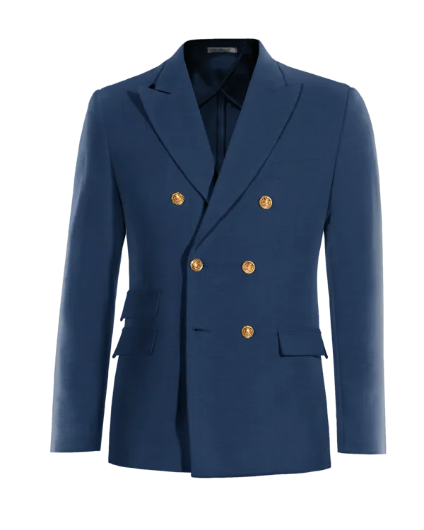 Royal blue double-breasted peak lapel unlined Jacket