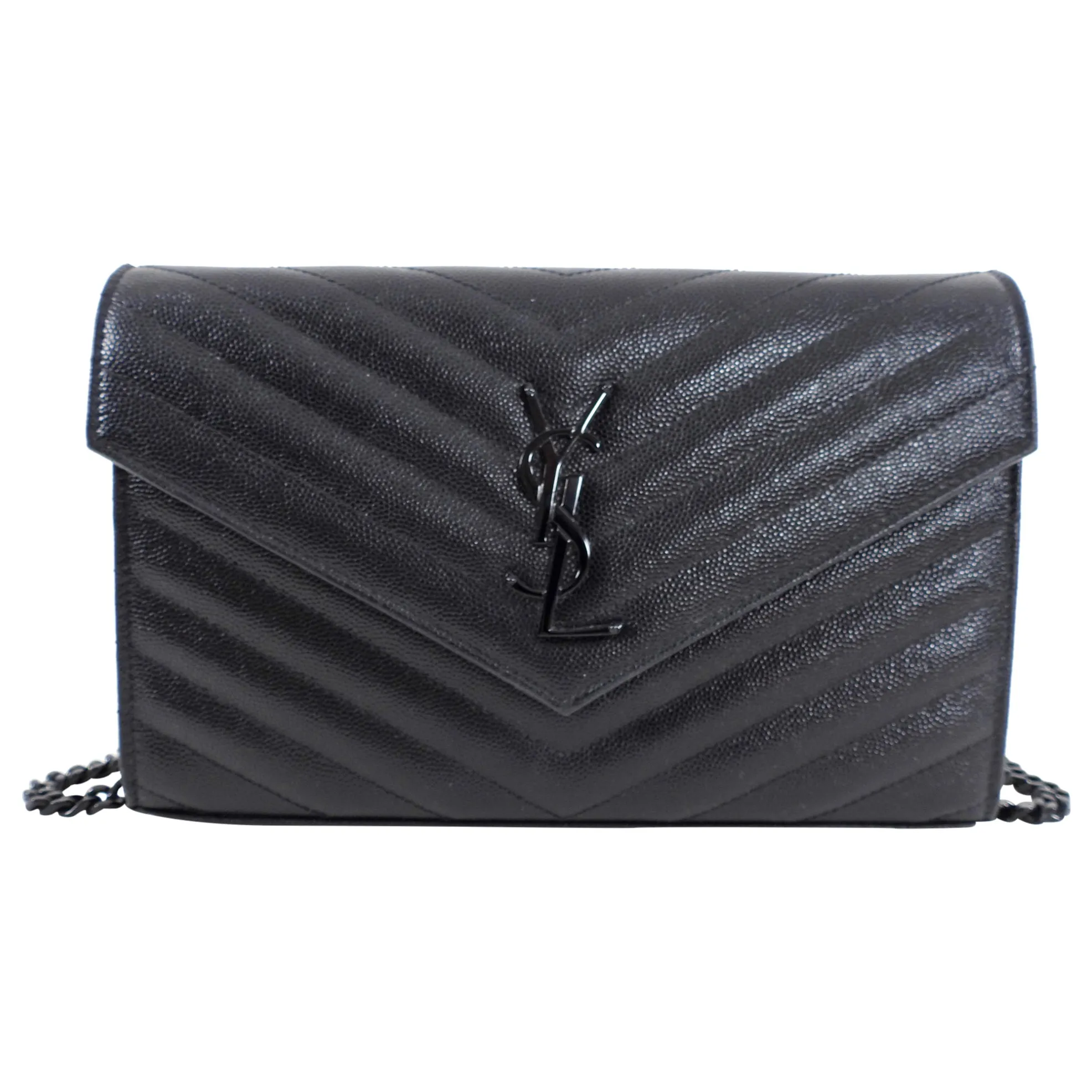 Saint Laurent Black Chevron Kate Wallet on Chain Bag