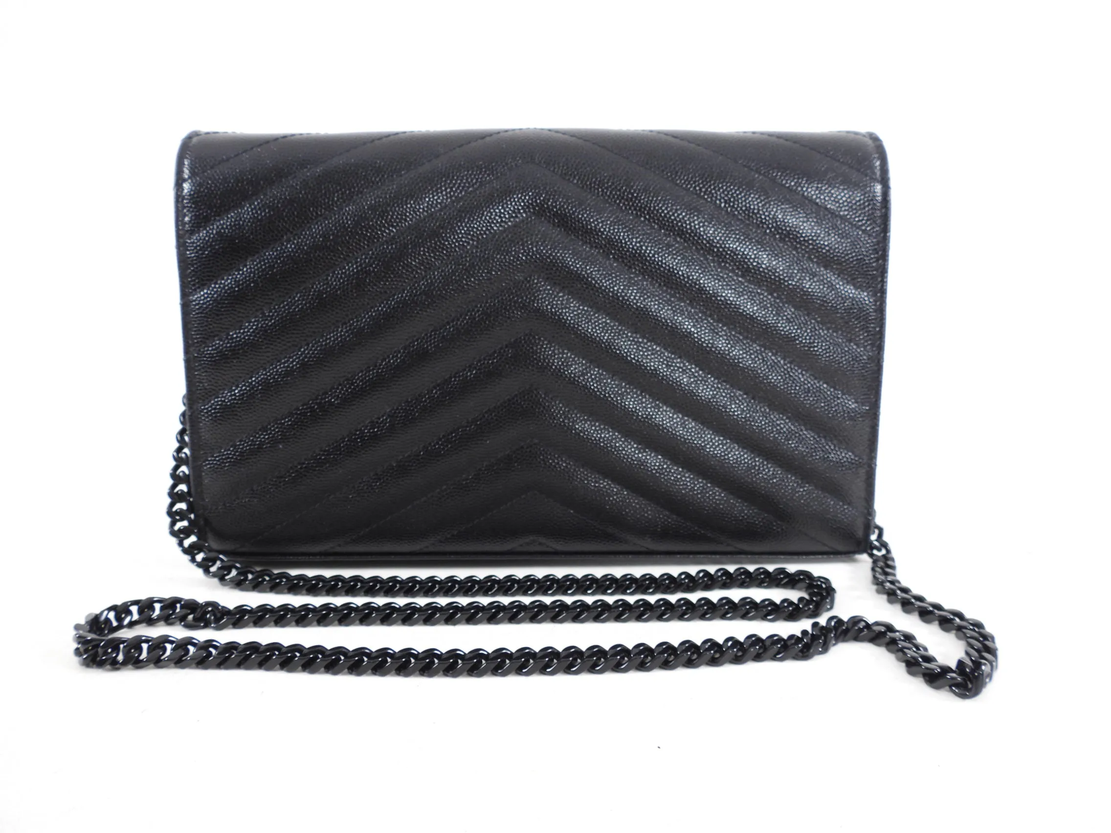 Saint Laurent Black Chevron Kate Wallet on Chain Bag