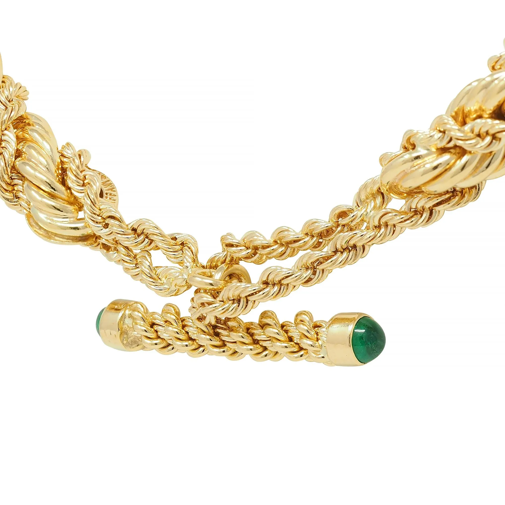 Schlumberger Tiffany & Co. Emerald 18 Karat Yellow Gold Twisted Rope Vintage Necklace