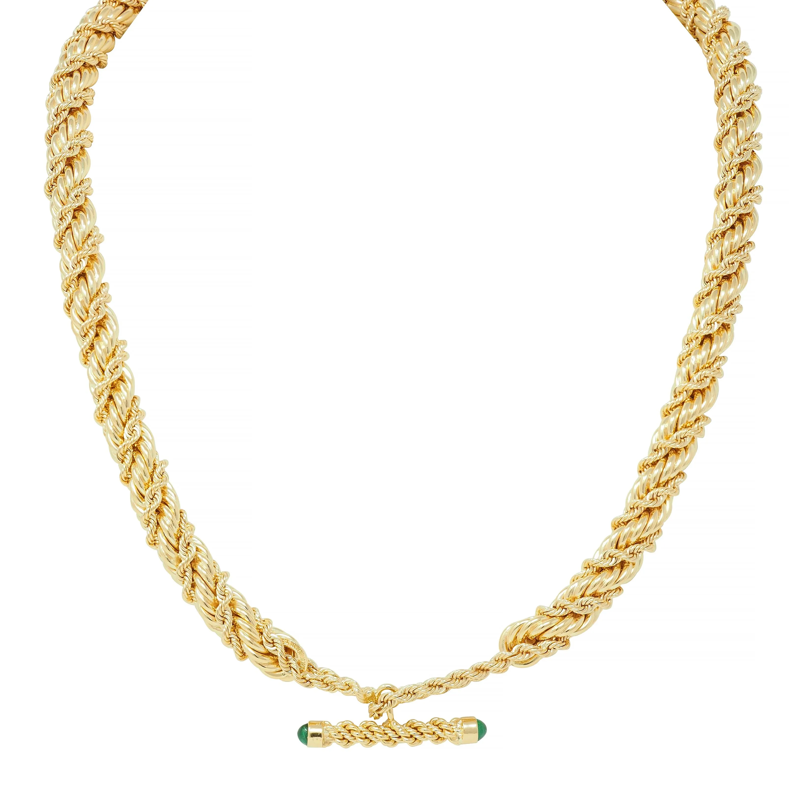 Schlumberger Tiffany & Co. Emerald 18 Karat Yellow Gold Twisted Rope Vintage Necklace