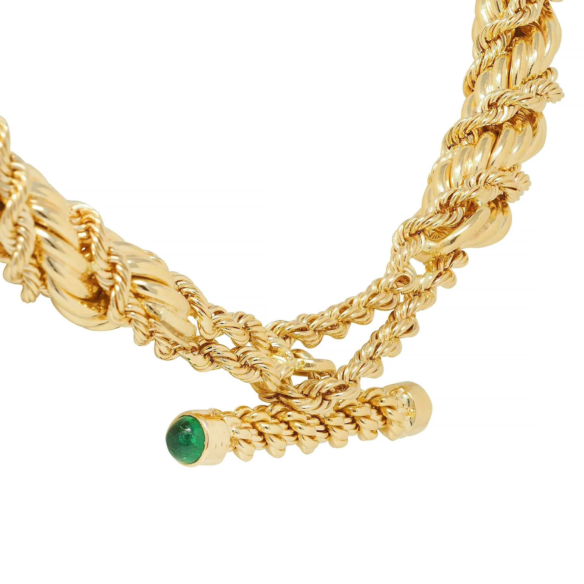 Schlumberger Tiffany & Co. Emerald 18 Karat Yellow Gold Twisted Rope Vintage Necklace