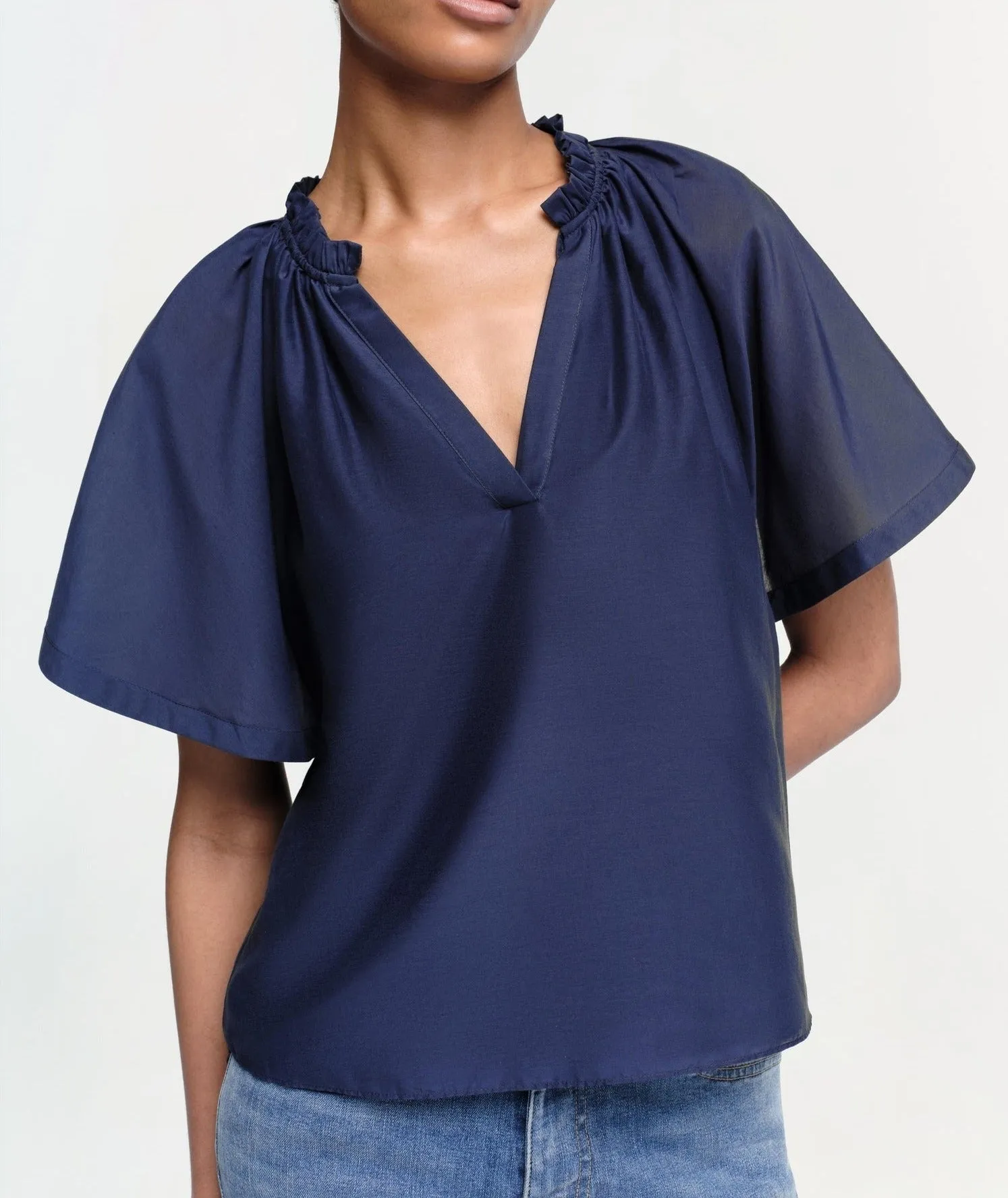 Simkhai Ludovica Short Sleeve V-Neck Top in Midnight