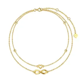 Solid 14K Gold Infinity Heart Anklet for Women Real Gold Layered Bead Anklet Bracelets Foot Bracelet Birthday Jewelry Gifts for 