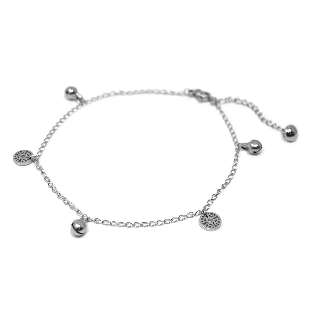 Stainless Steel Anklet Disc Jingle Bell Charm