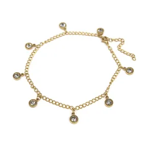 Stainless Steel Dangling Crystal Anklet Gold Plated