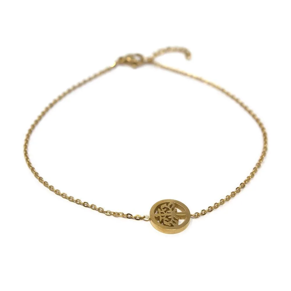 Stainless Steel Gold Plated Tree of Life Anklet