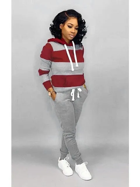 Striped 2-Piece Women's Tracksuit Set with Sweatshirt and Jogger Pants - Black Sportswear