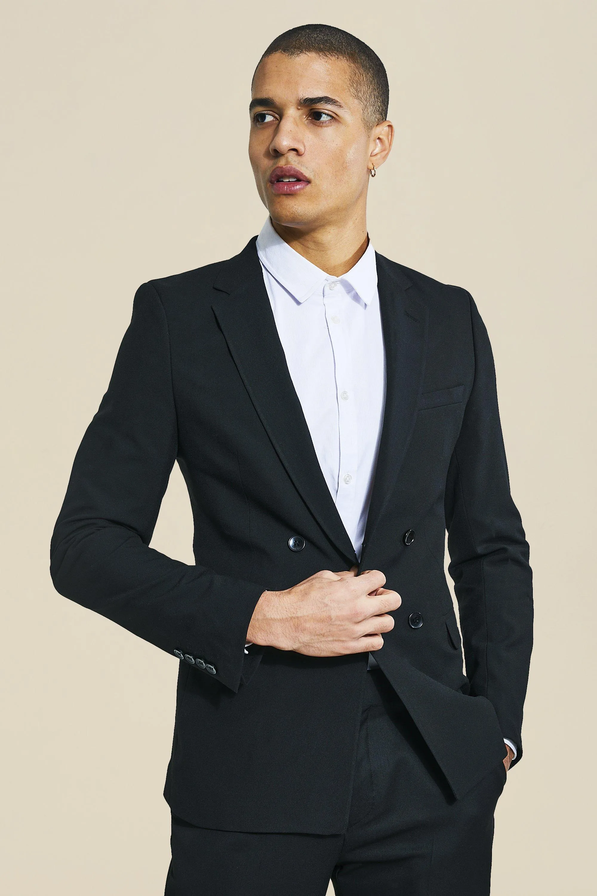 Super Skinny Black Double Breasted Jacket | boohooMAN UK