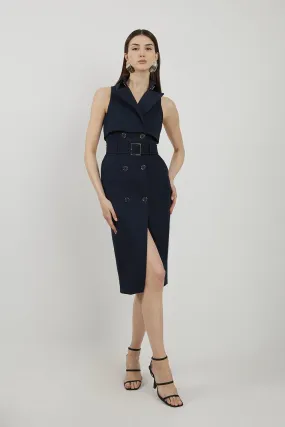 Tailored Cotton Double Breasted Storm Flap Detail Midi Shirt Dress | Karen Millen