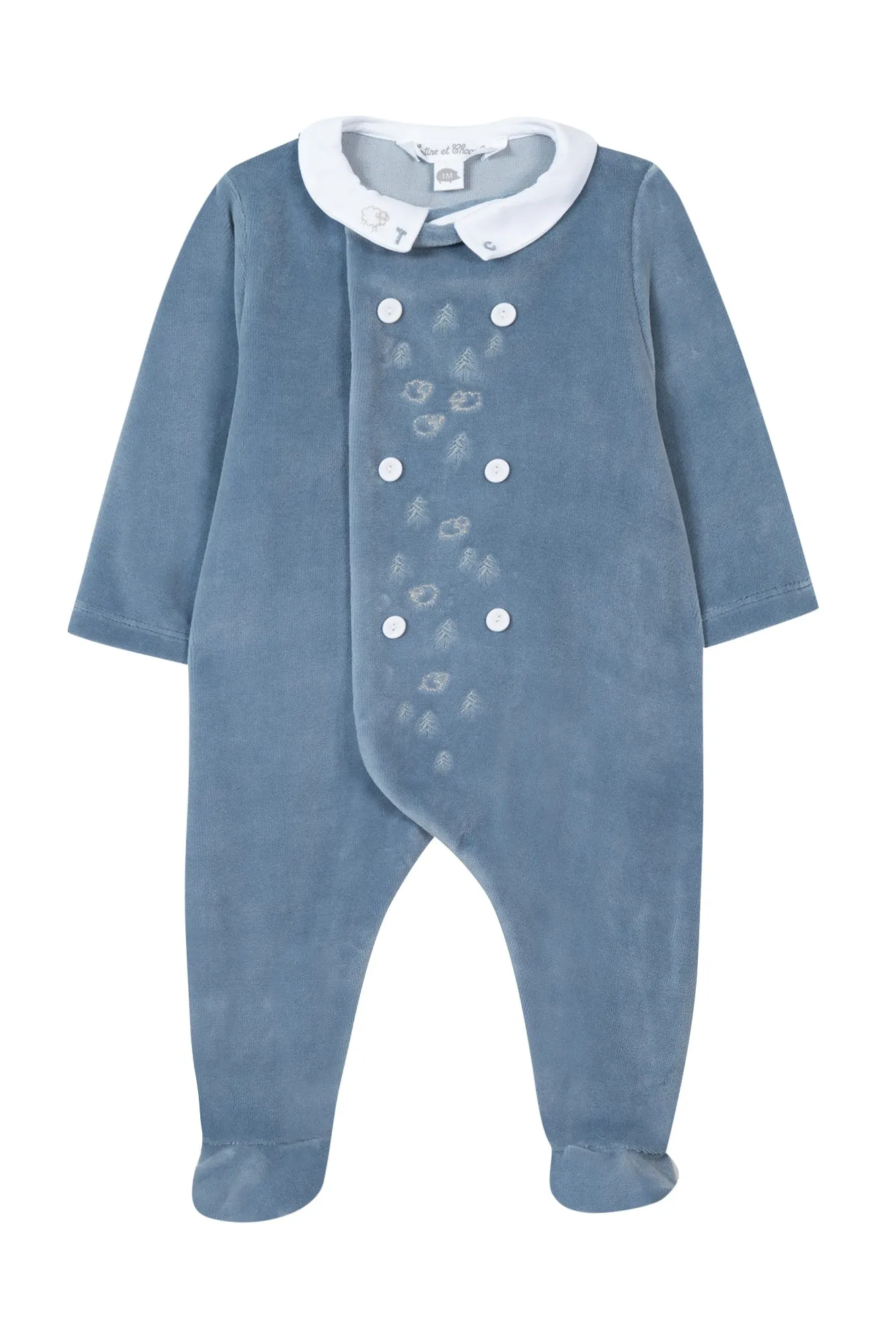 Tartine Baby Double Breasted Velour Footie w/ Collar