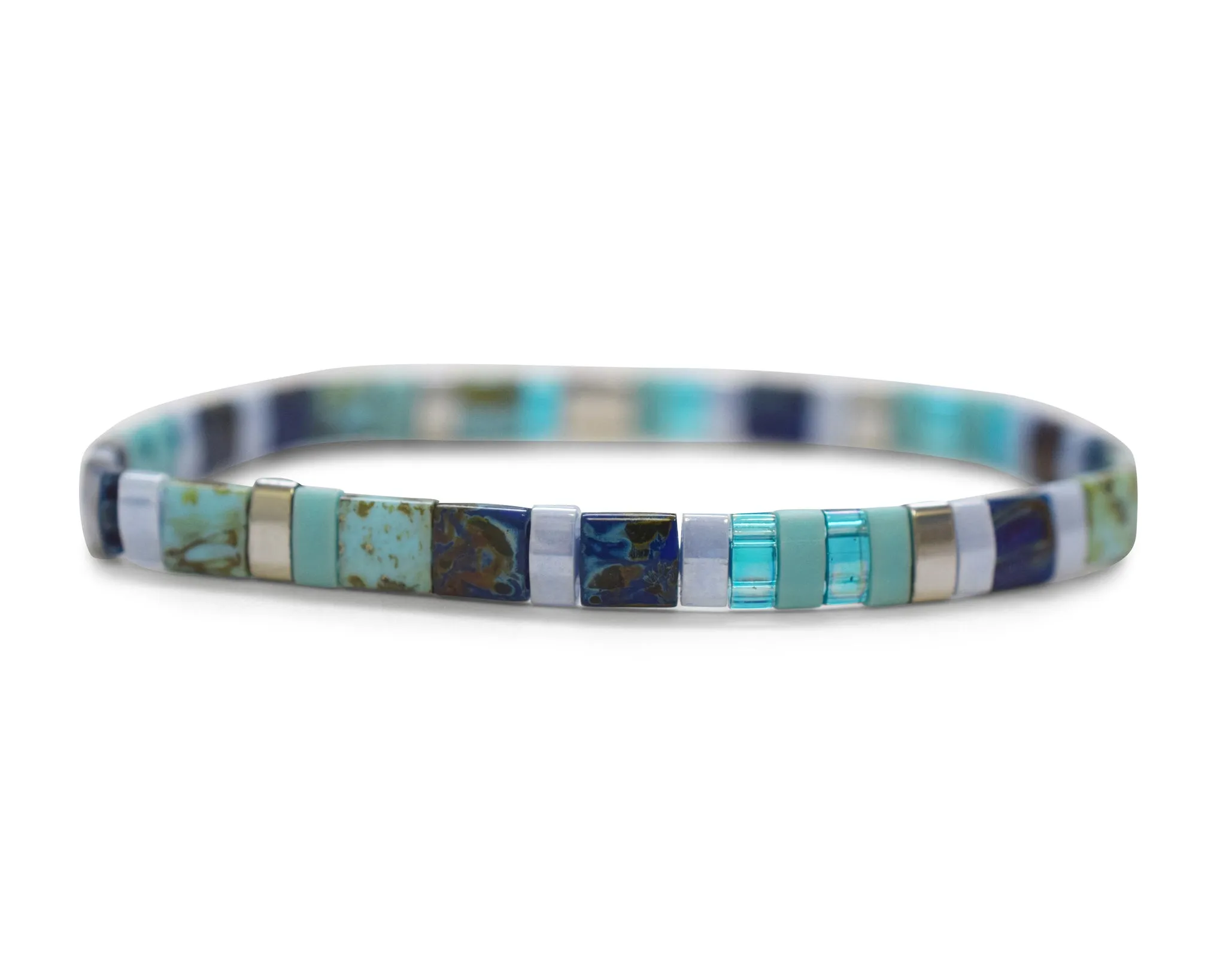 Teacher Morse Code Tila Beaded Bracelet - Bohemian Blue