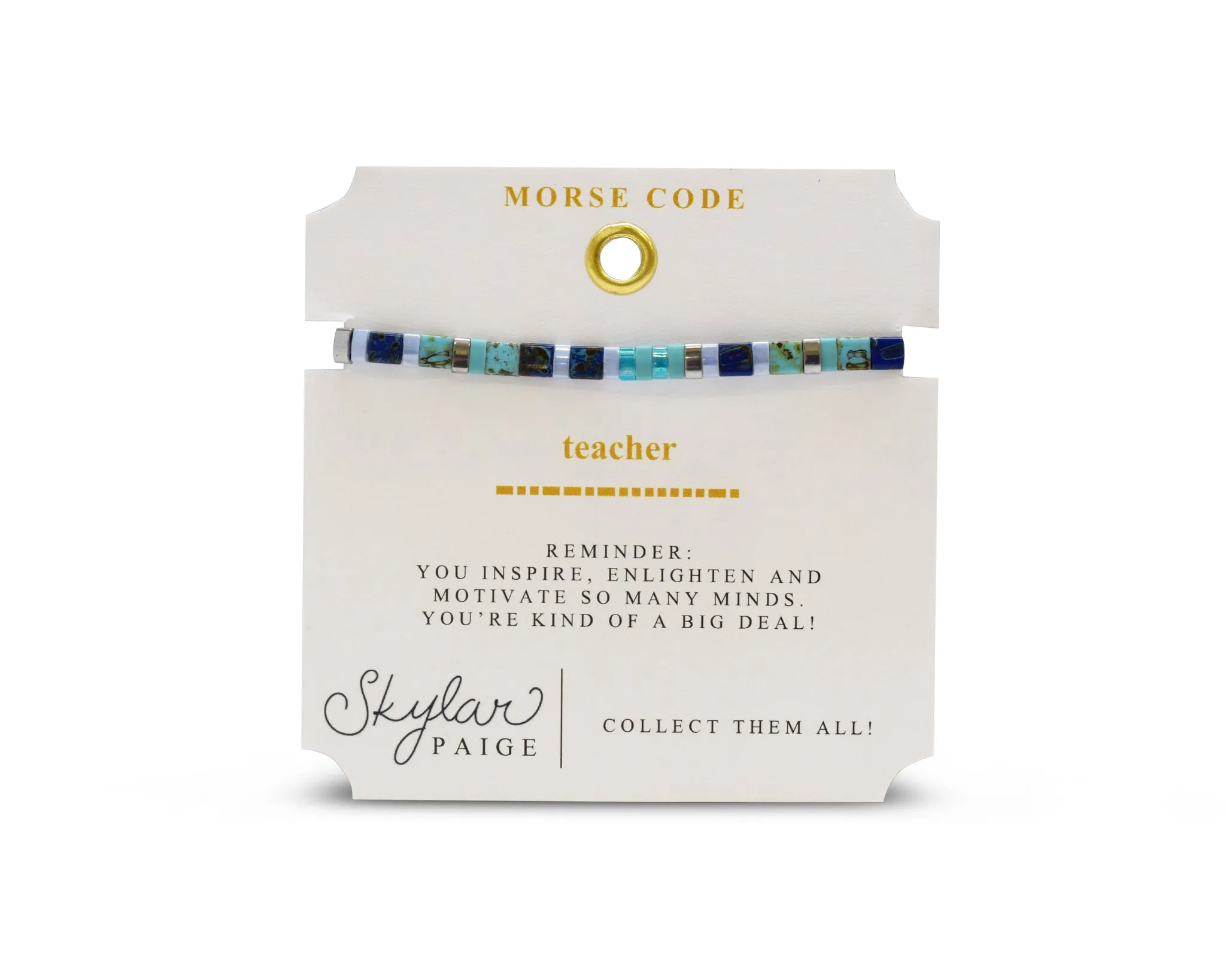 Teacher Morse Code Tila Beaded Bracelet - Bohemian Blue