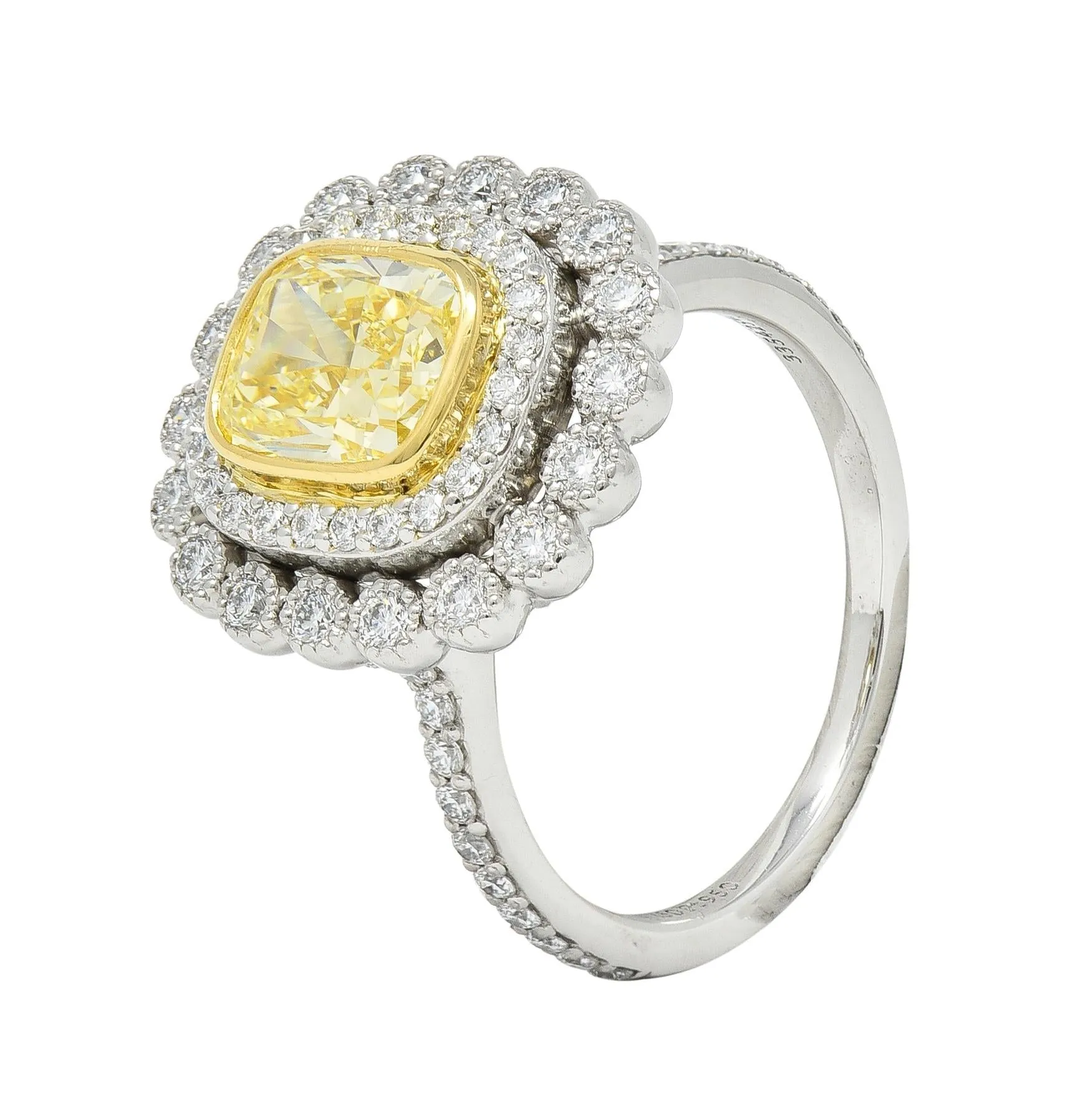 Tiffany & Co. 1.87 CTW Fancy Yellow Diamond Platinum 18 Karat Soleste Halo Ring