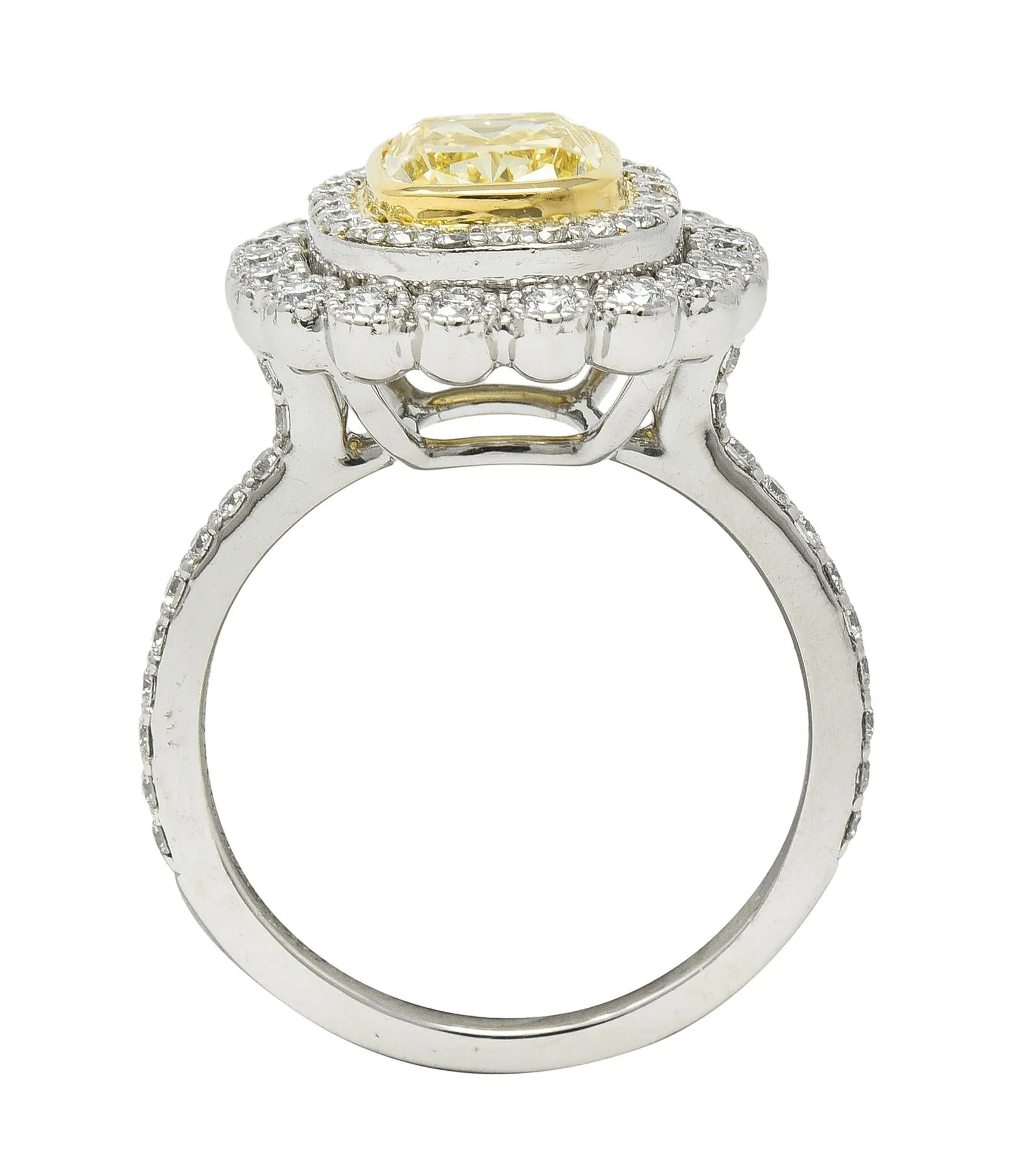 Tiffany & Co. 1.87 CTW Fancy Yellow Diamond Platinum 18 Karat Soleste Halo Ring