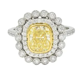 Tiffany & Co. 1.87 CTW Fancy Yellow Diamond Platinum 18 Karat Soleste Halo Ring