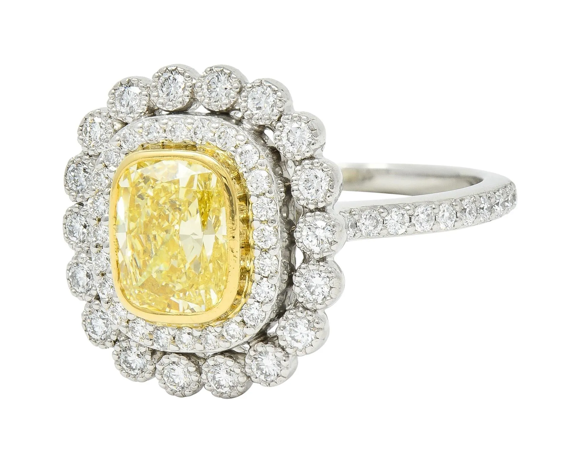 Tiffany & Co. 1.87 CTW Fancy Yellow Diamond Platinum 18 Karat Soleste Halo Ring