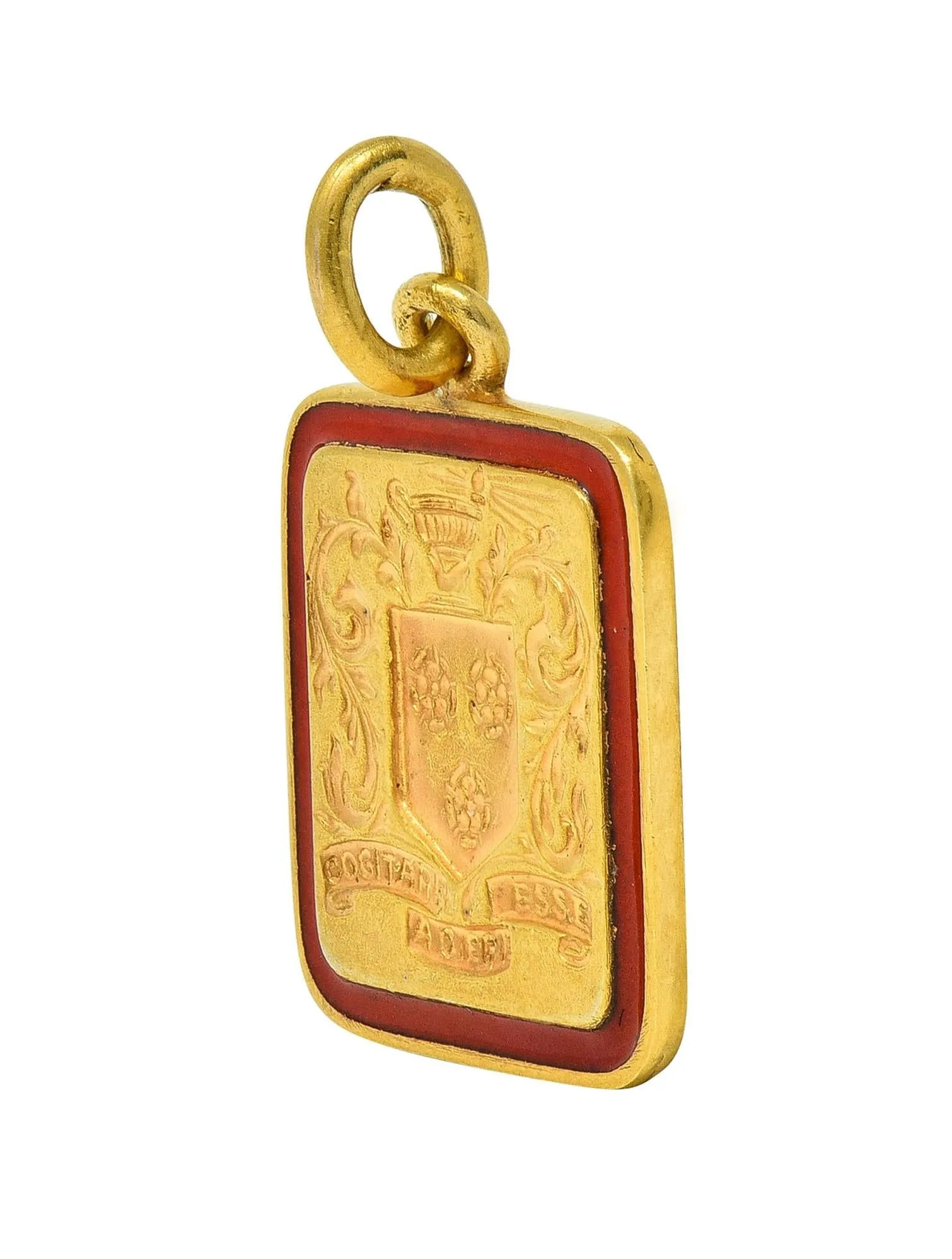 Tiffany & Co. 1945 Enamel 14 Karat Gold School Crest Antique Intaglio Pendant Charm