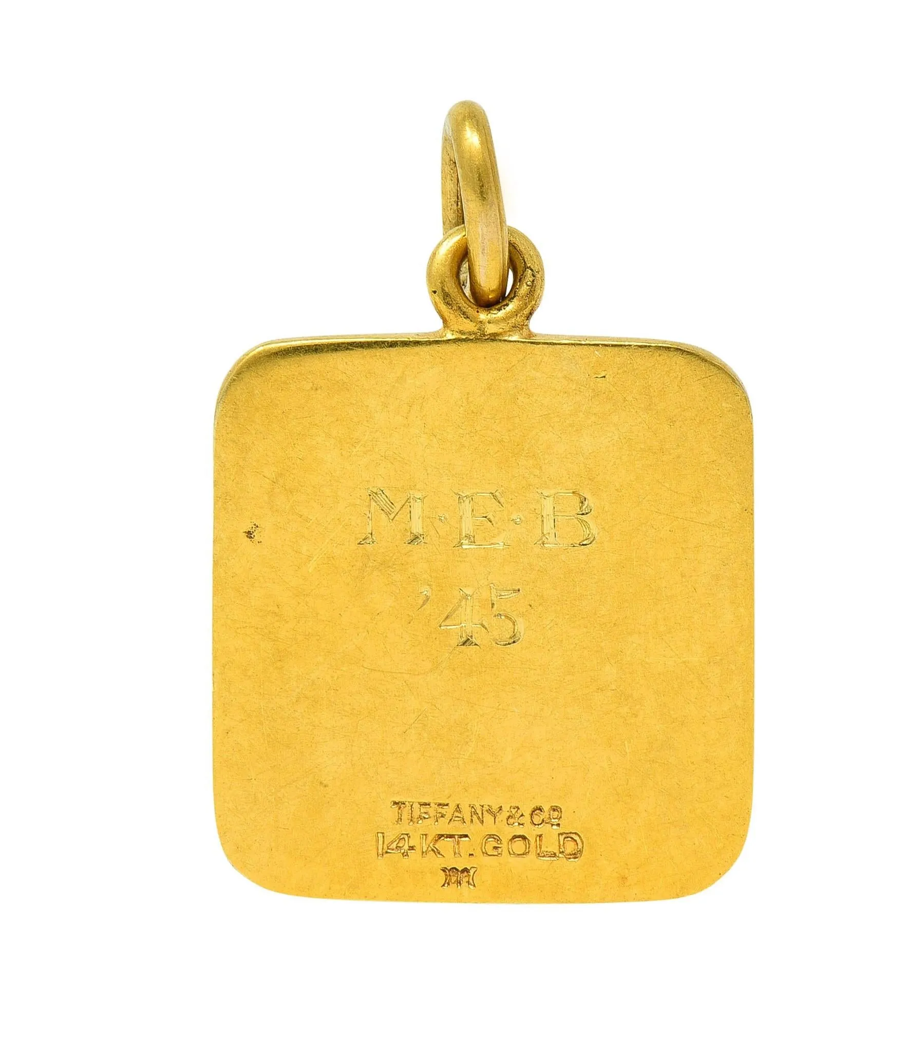 Tiffany & Co. 1945 Enamel 14 Karat Gold School Crest Antique Intaglio Pendant Charm