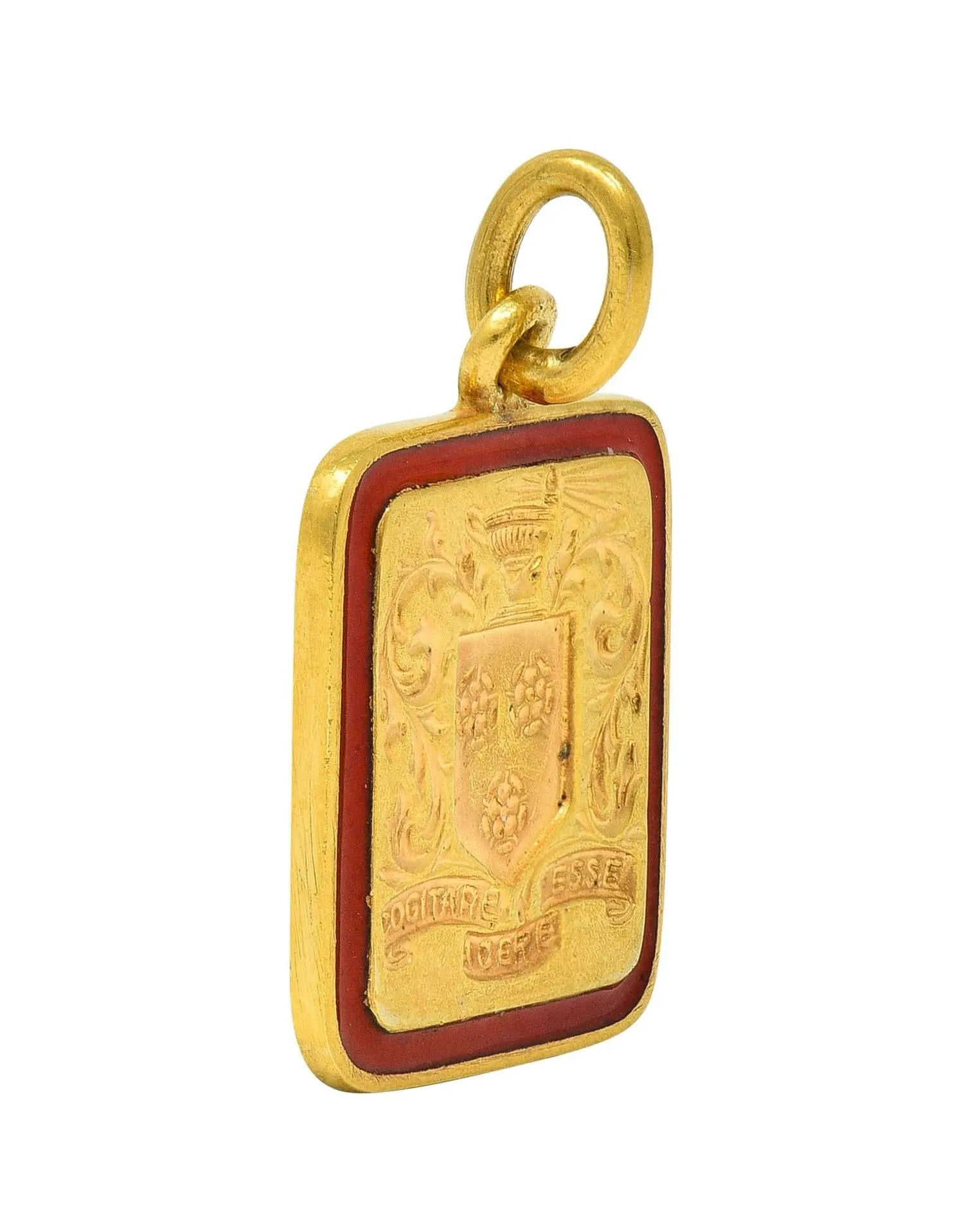 Tiffany & Co. 1945 Enamel 14 Karat Gold School Crest Antique Intaglio Pendant Charm