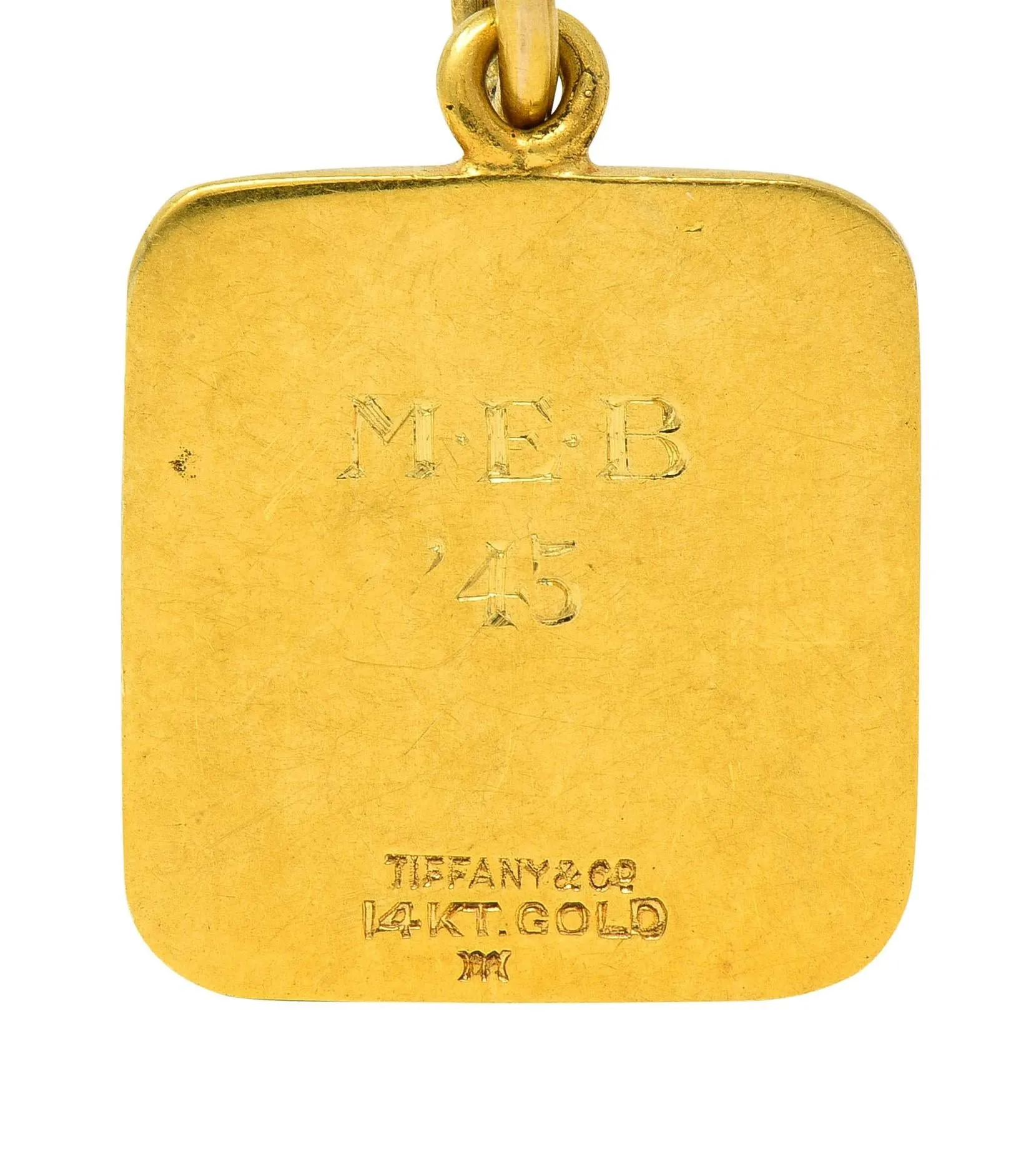 Tiffany & Co. 1945 Enamel 14 Karat Gold School Crest Antique Intaglio Pendant Charm