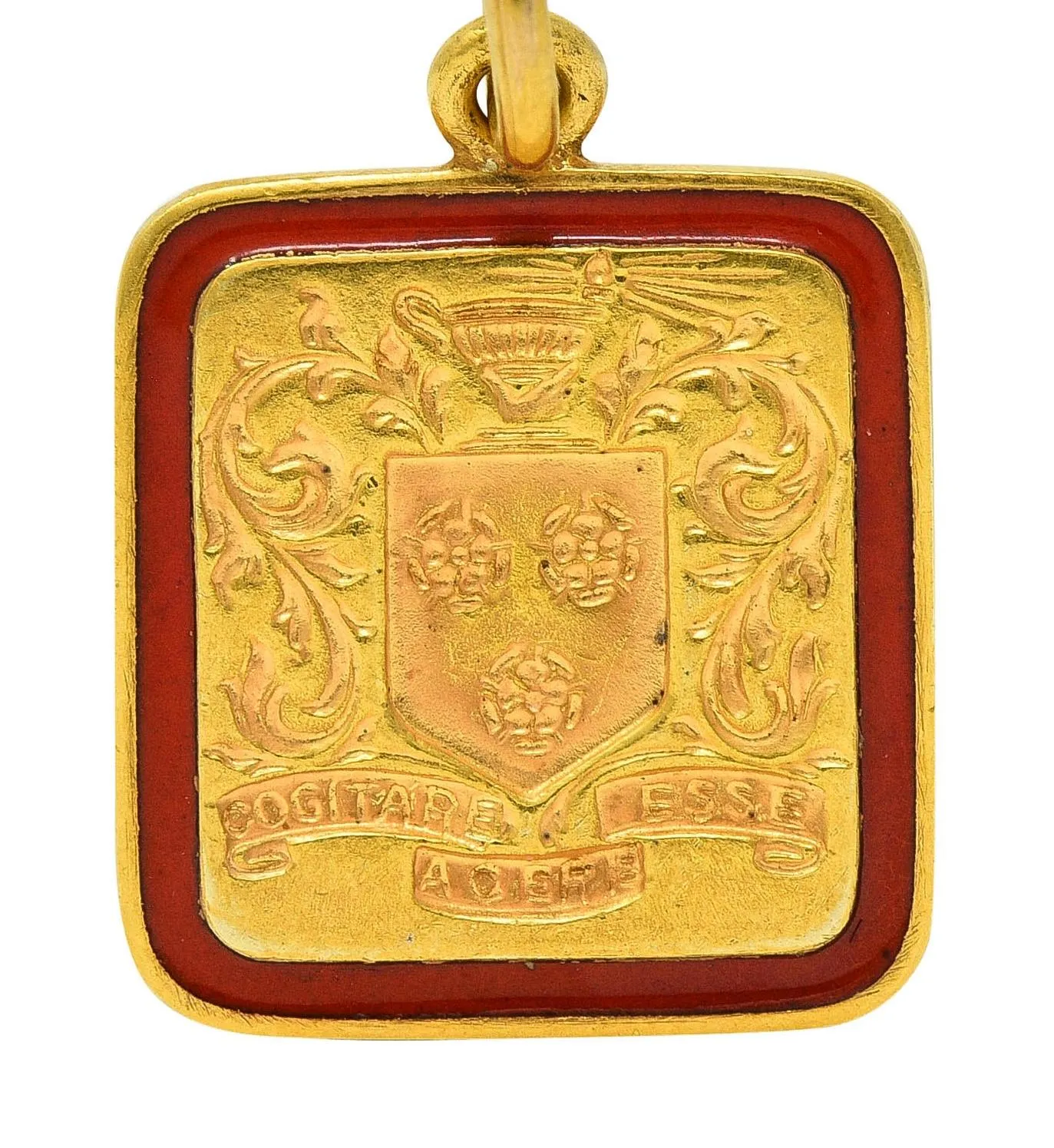 Tiffany & Co. 1945 Enamel 14 Karat Gold School Crest Antique Intaglio Pendant Charm