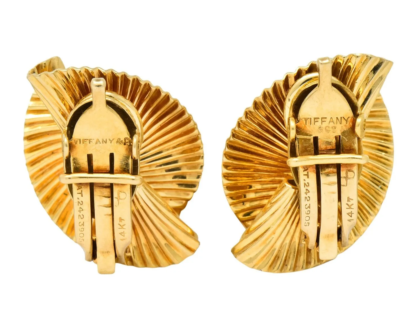 Tiffany & Co. 1950's Retro 14 Karat Gold Foliate Ear-Clip Earrings