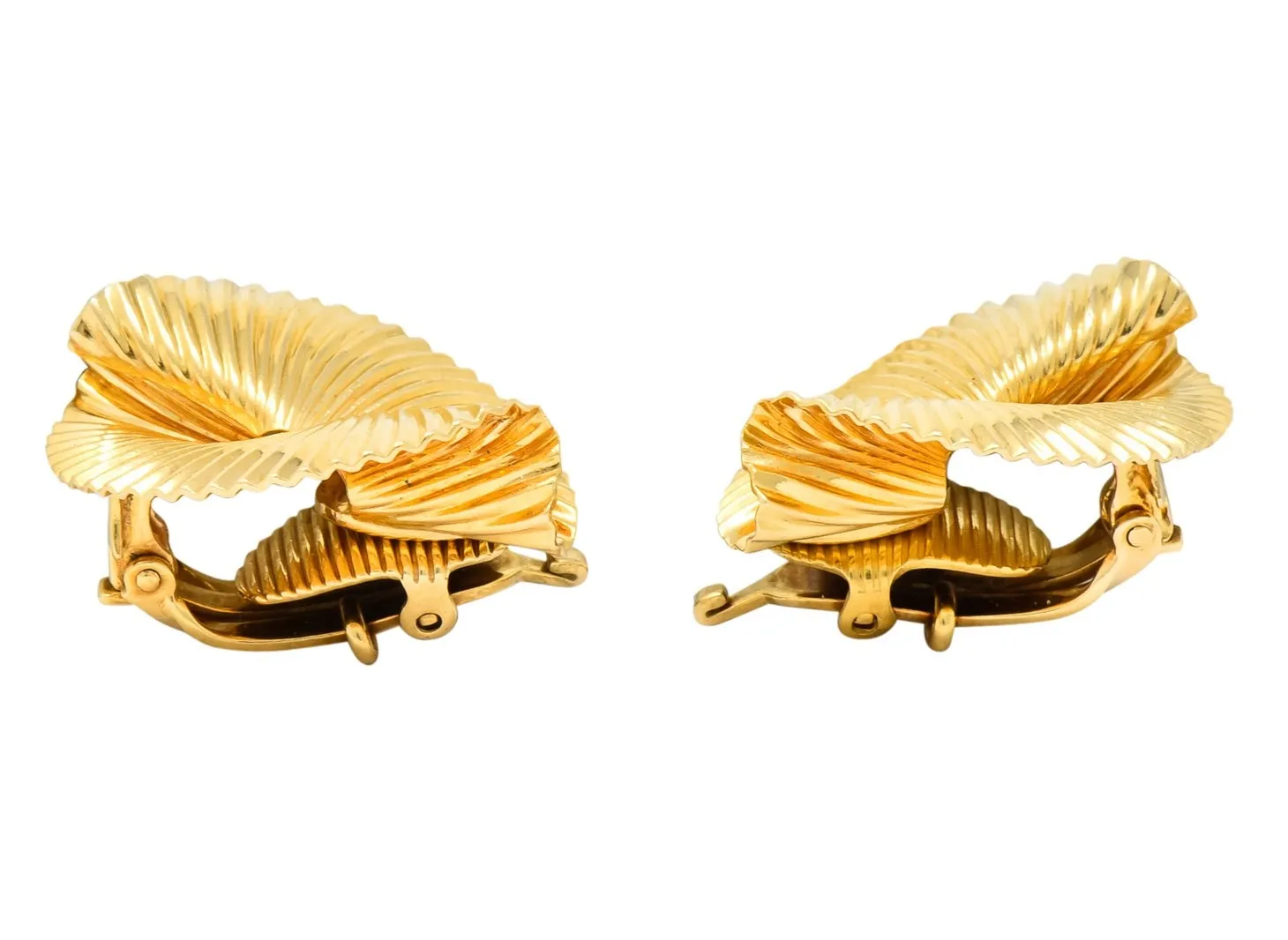 Tiffany & Co. 1950's Retro 14 Karat Gold Foliate Ear-Clip Earrings