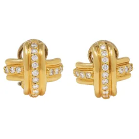 Tiffany & Co. 1990's 0.90 CTW Diamond 18 Karat Yellow Gold Signature X Earrings