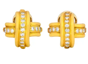 Tiffany & Co. 1992 Vintage Diamond 18 Karat Gold Signature X Ear-Clip Earrings