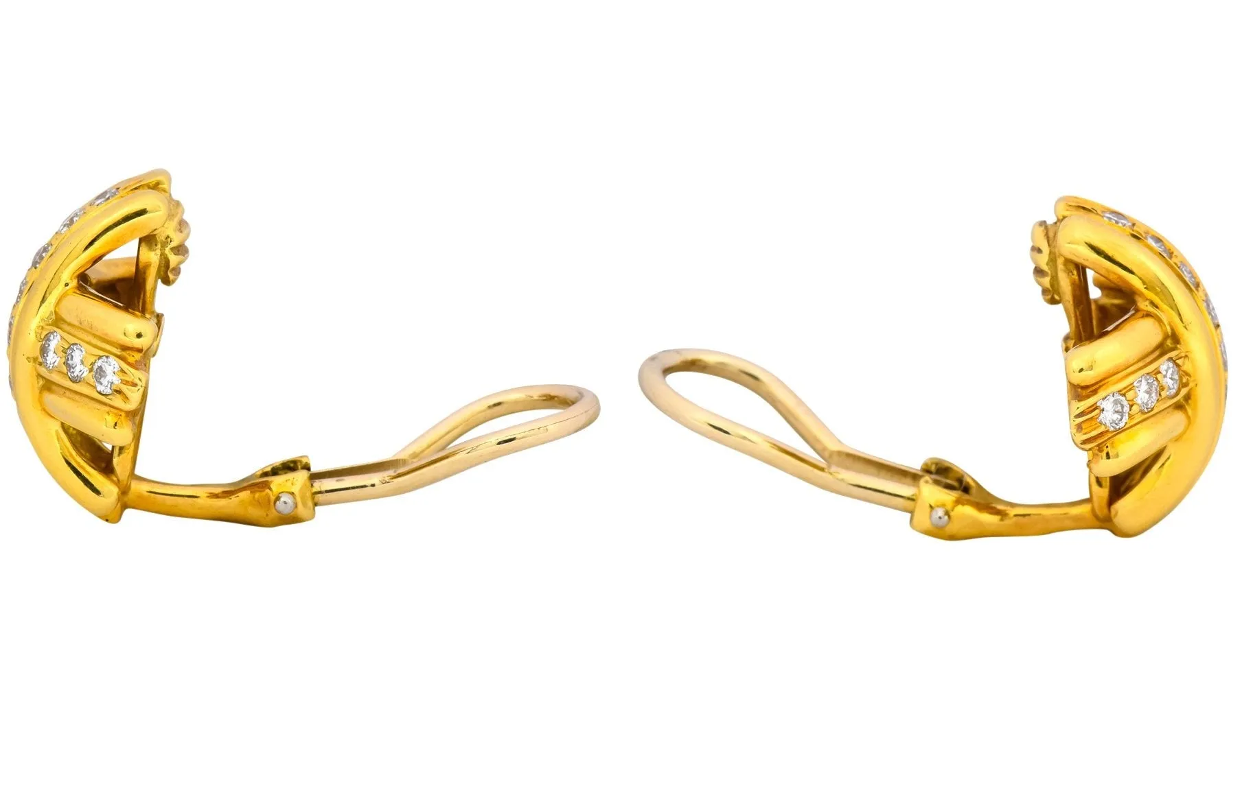 Tiffany & Co. 1992 Vintage Diamond 18 Karat Gold Signature X Ear-Clip Earrings