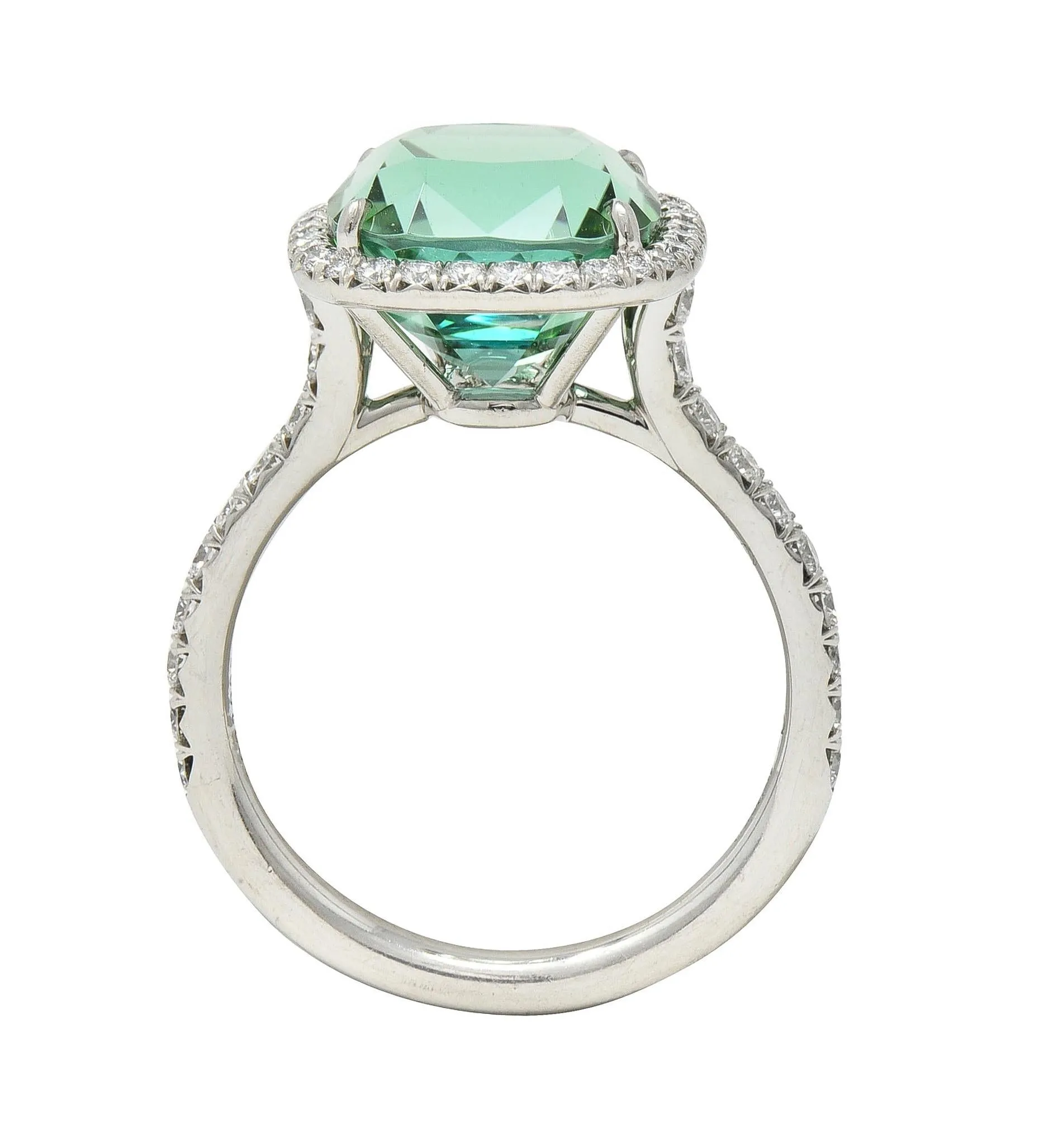 Tiffany & Co. 4.38 CTW Green Tourmaline Diamond Platinum Soleste Halo Ring