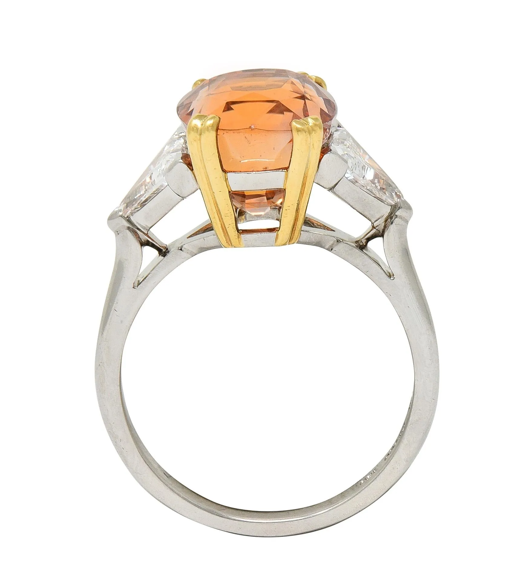 Tiffany & Co. 8.61 CTW Orange Sapphire Diamond 18 Karat Gold Platinum Vintage Three Stone Ring