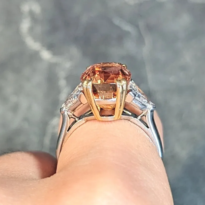 Tiffany & Co. 8.61 CTW Orange Sapphire Diamond 18 Karat Gold Platinum Vintage Three Stone Ring