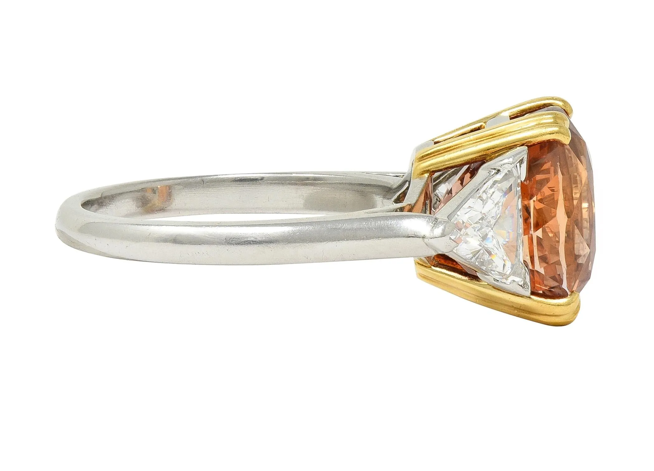 Tiffany & Co. 8.61 CTW Orange Sapphire Diamond 18 Karat Gold Platinum Vintage Three Stone Ring