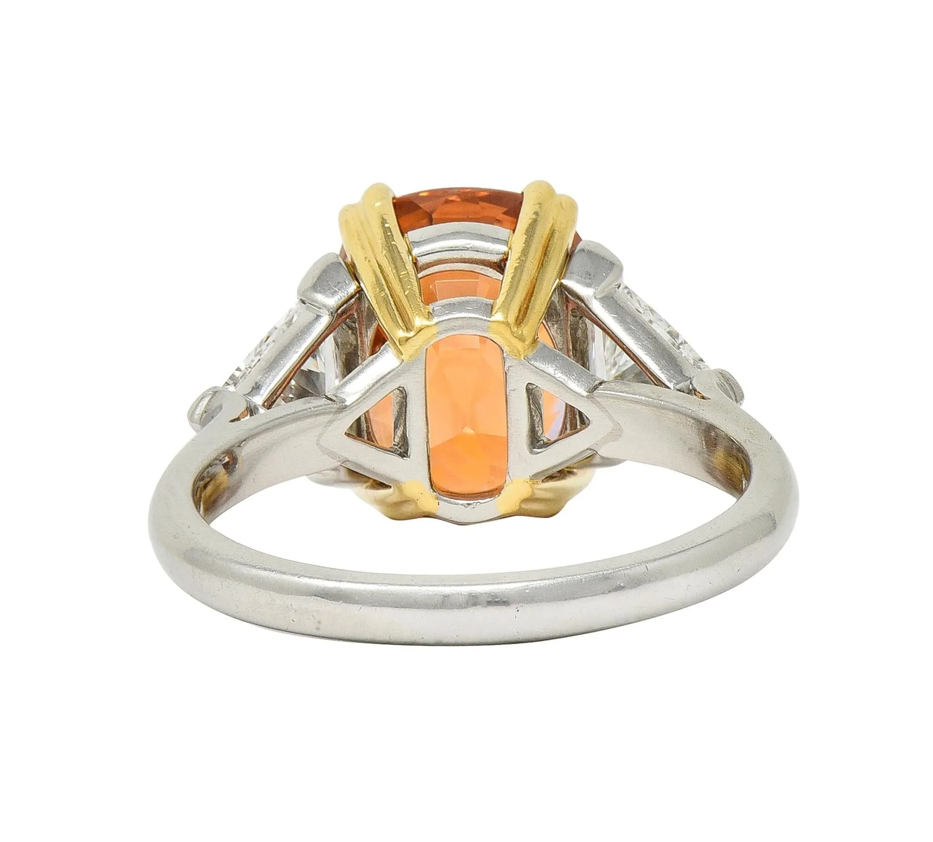 Tiffany & Co. 8.61 CTW Orange Sapphire Diamond 18 Karat Gold Platinum Vintage Three Stone Ring